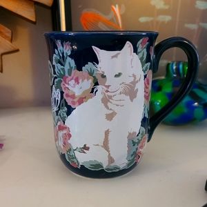 Otagiri Elizabeth King Brownd Cat coffee tea Mug Royal Blue White Cat in a